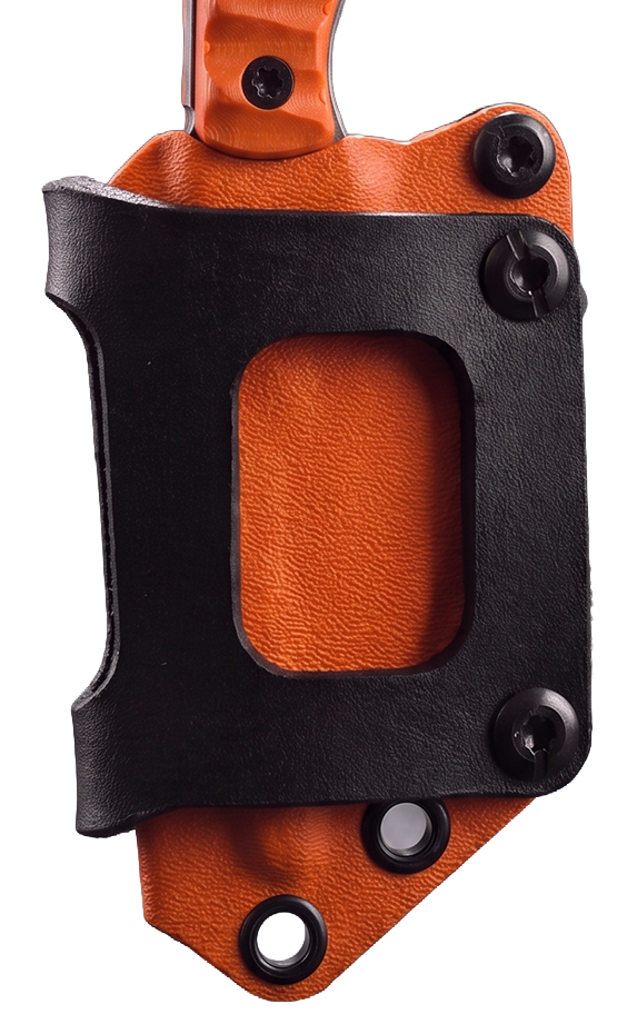 Blue Ridge Scout in its Kydex sheath with leather belt loop